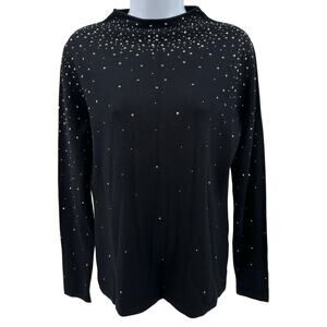 Vila Milano Sweater Black Rhinestone Mock Neck WMNS S Knit Soft Dressy Chic Top